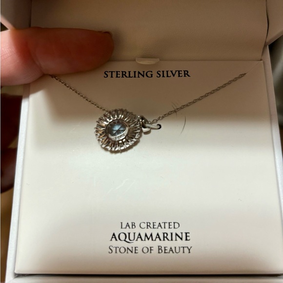 $250 Lab Created Aquamarine and White Sapphire Pendant new in Box - Picture 5 of 5